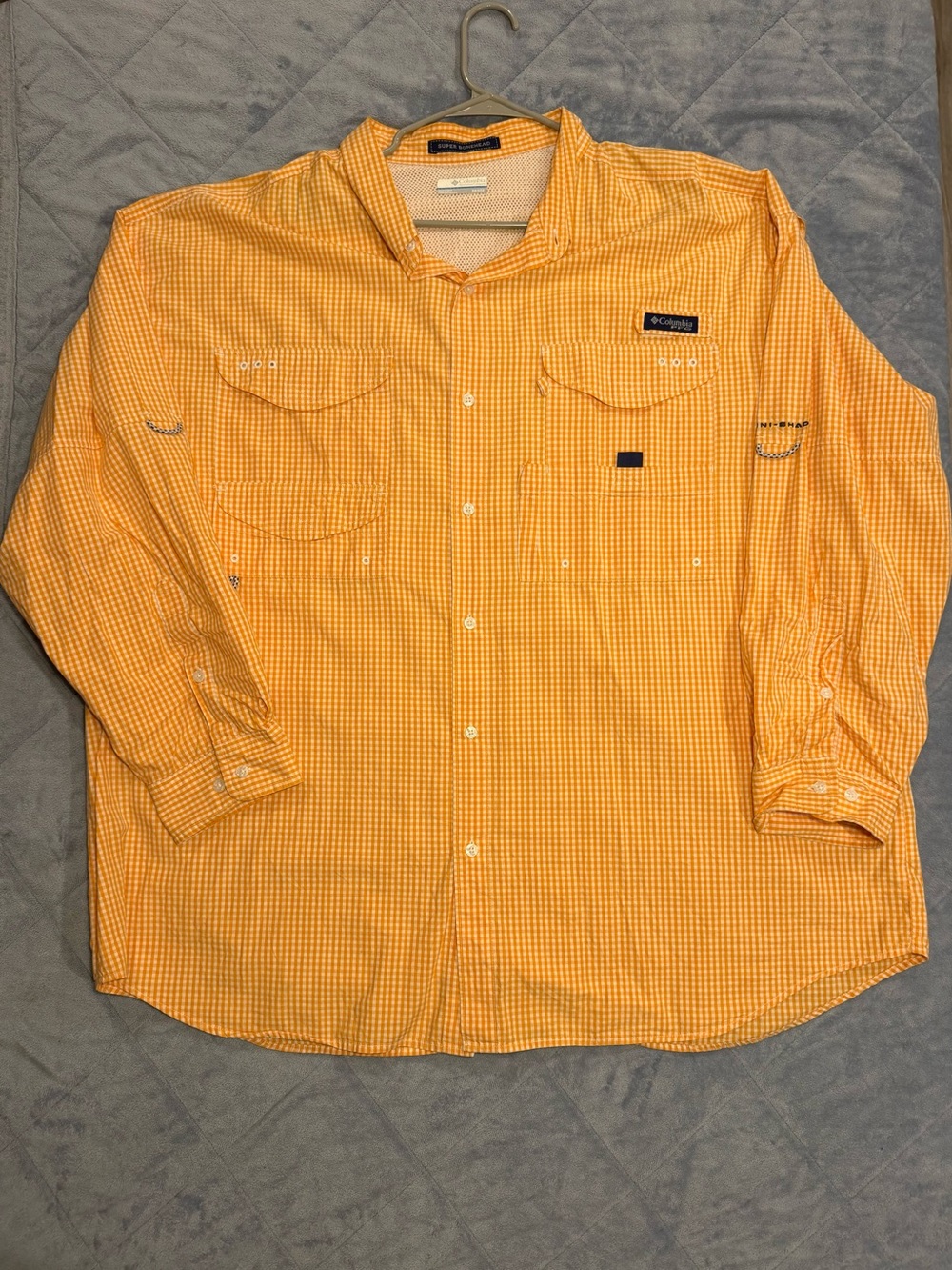 Columbia Men’s Orange Yellow Gingham Long-Sleeve Button-Up Shirt